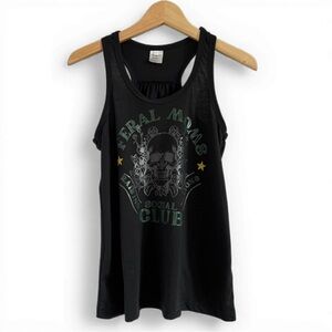 Feral Moms Social Club Graphic Racerback Tank Black Skull Floral Boho Moto Small